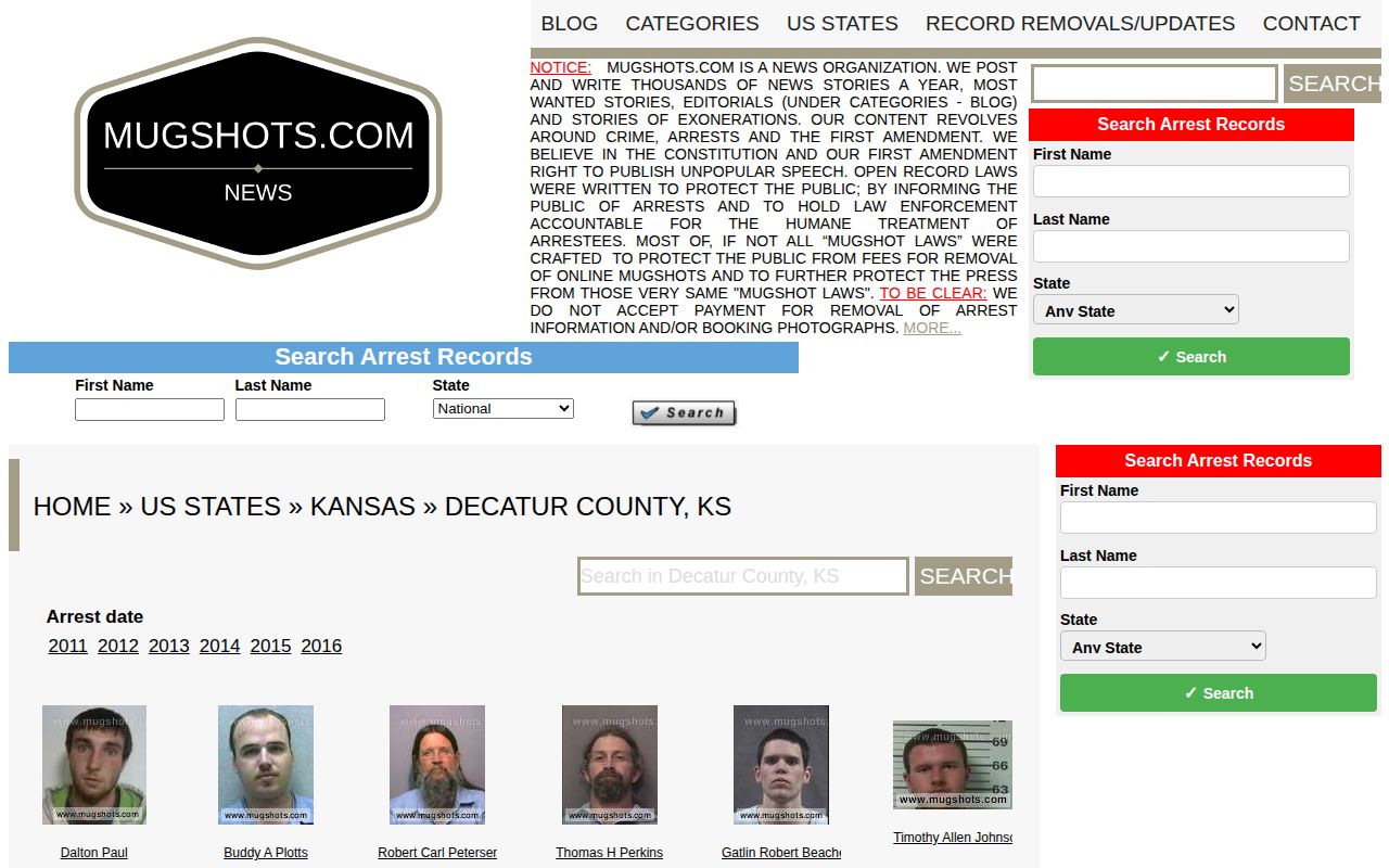 Unofficial historical Decatur County arrest archive date range