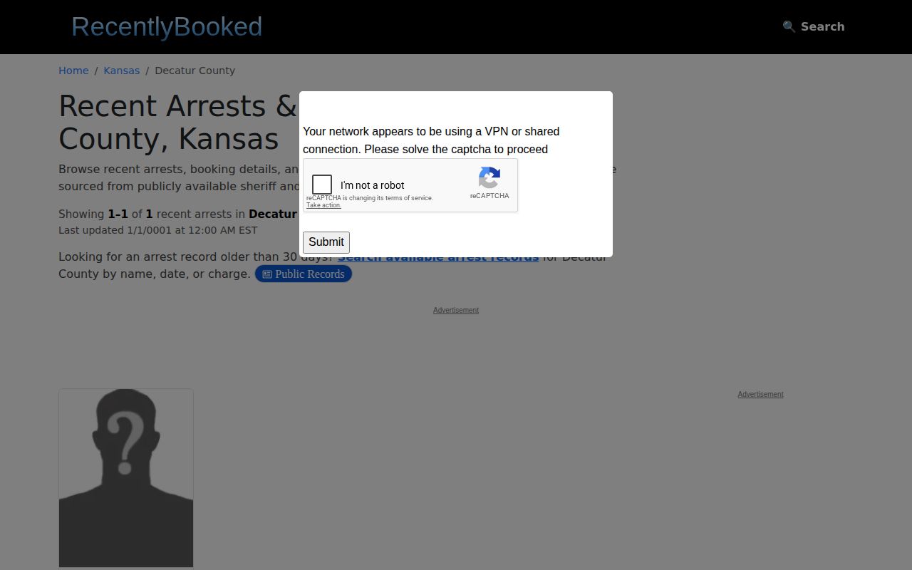 Unofficial Decatur County recent booking records page