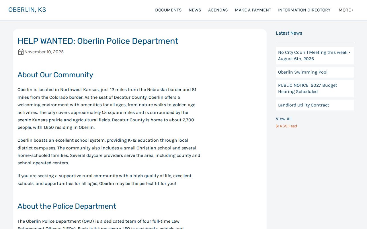 Oberlin police and Decatur County Jail booking relationship record